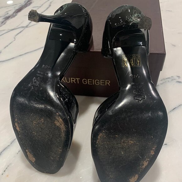 Vintage Kurt Geiger Black Patent Peep Toe Heels - 4" High - Picture 4 of 8